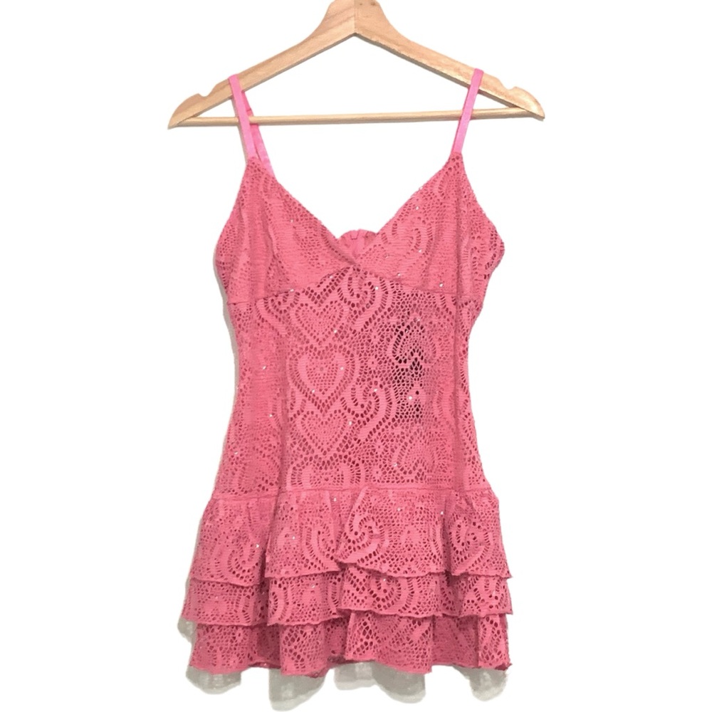 Dolls Kill Club Exx Pink Lace Ruffled Mini Dress, Size Medium